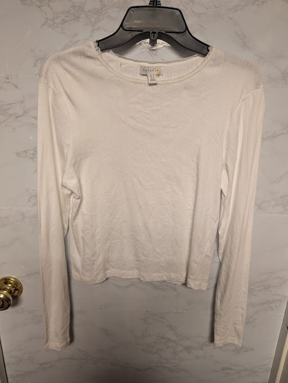 NEW Topshop Ivory White long sleeve textured blouse tee layering travel size 12